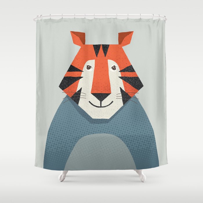 Whimsy Tiger, Animal Portrait Shower Curtain Gallery Image 1