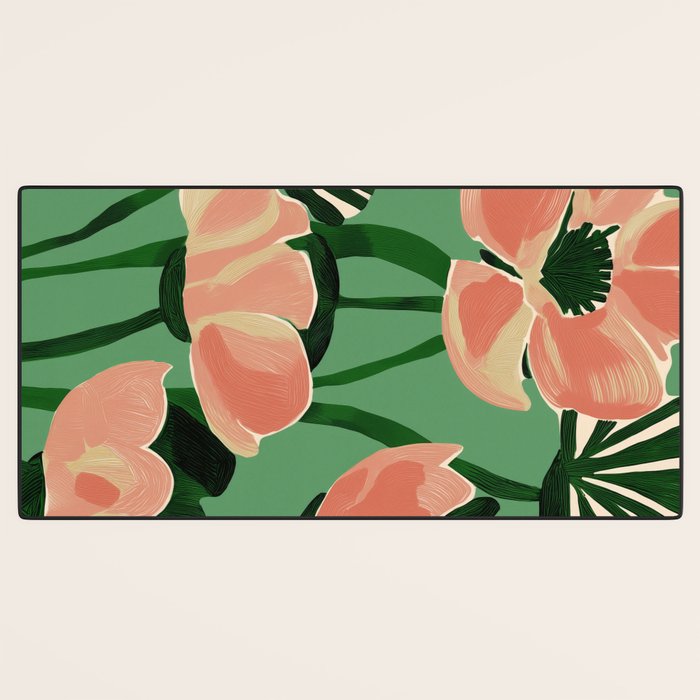 Coral Poppies on Green Desk Mat Gallery Image 3