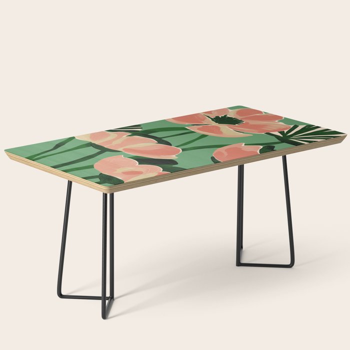 Coral Poppies on Green Coffee Table Gallery Image 1