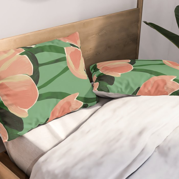 Coral Poppies on Green Pillow Sham Gallery Image 2
