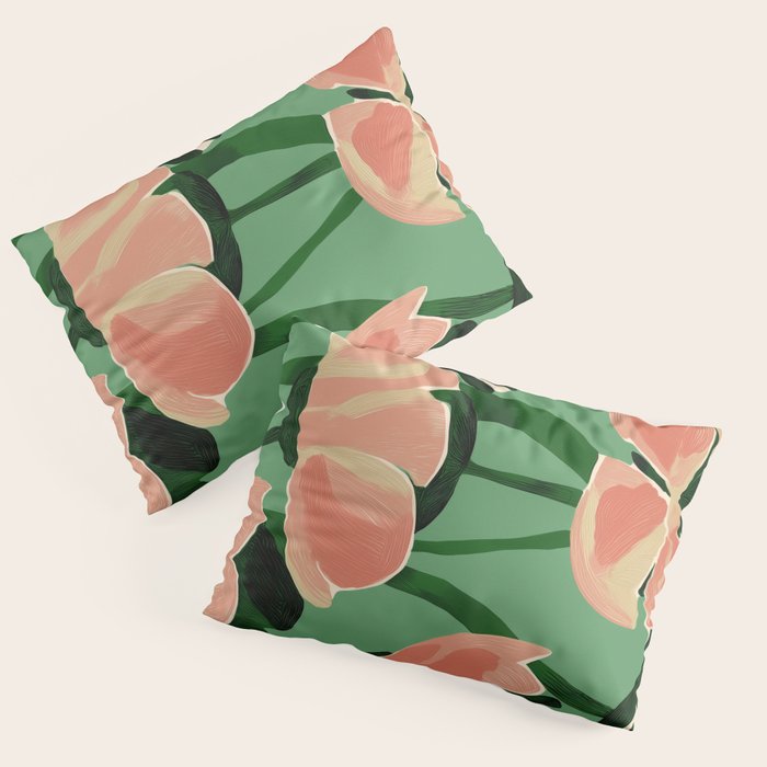 Coral Poppies on Green Pillow Sham Gallery Image 3