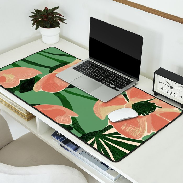 Coral Poppies on Green Desk Mat Gallery Image 2