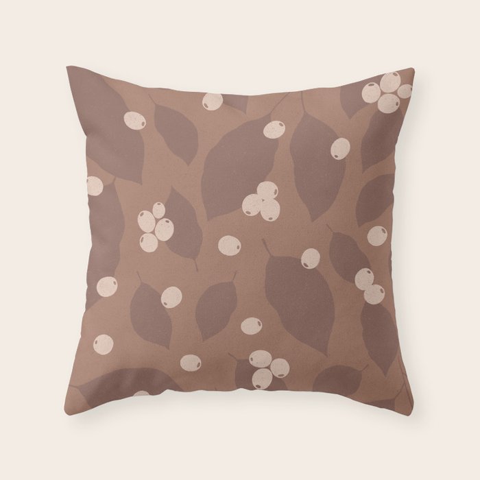Coffee Leaves and Berries - Mocha Mousse Throw Pillow Gallery Image 6