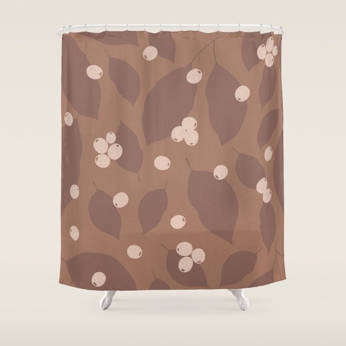 Coffee Leaves and Berries - Mocha Mousse Shower Curtain Gallery Image 1