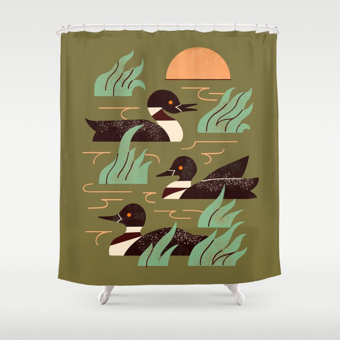 Loons At Dusk Shower Curtain Gallery Image 1