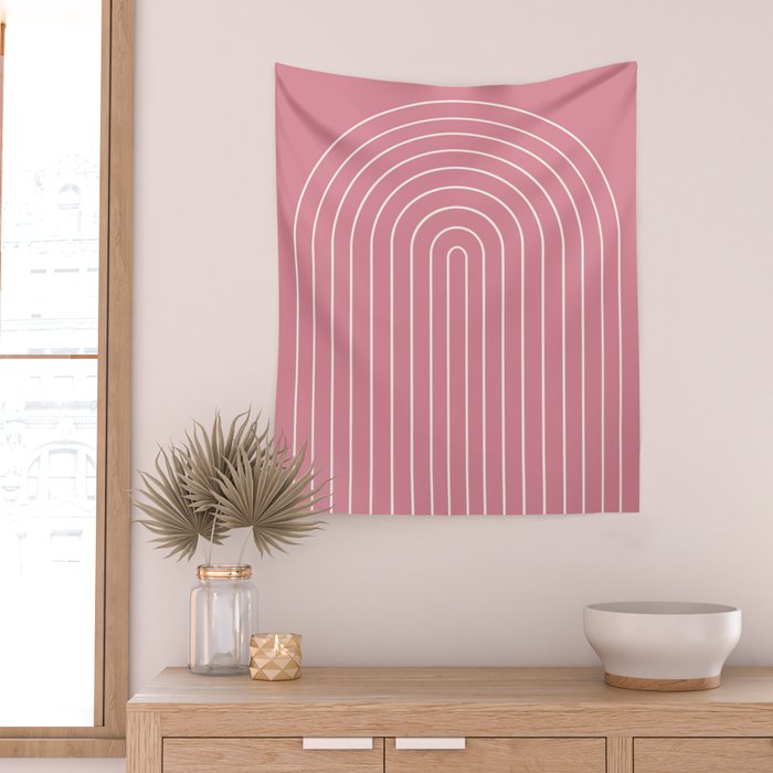 Minimal Arch XVIII 90s Pink Modern Geometric Lines Wall Tapestry Gallery Image 2