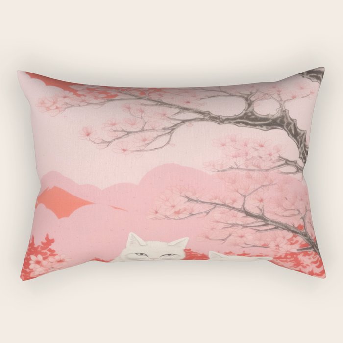 Springtime Japanese Cherry Blossom Twin Cats  Rectangular Pillow Gallery Image 2