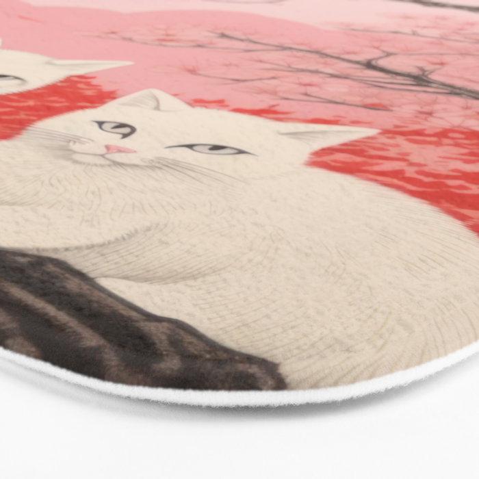 Springtime Japanese Cherry Blossom Twin Cats  Bath Mat Gallery Image 3