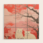 Springtime Japanese Cherry Blossom Twin Cats  Wood Wall Art Gallery Image 1