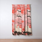 Springtime Japanese Cherry Blossom Twin Cats  Window Curtain Gallery Image 3
