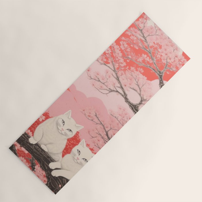 Springtime Japanese Cherry Blossom Twin Cats  Yoga Mat Gallery Image 1