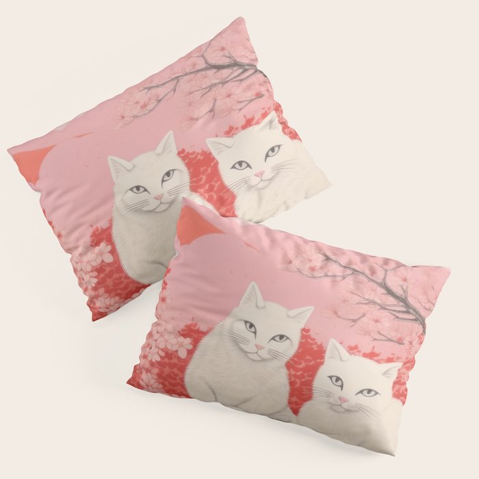Springtime Japanese Cherry Blossom Twin Cats  Pillow Sham Gallery Image 1