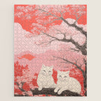 Springtime Japanese Cherry Blossom Twin Cats  Jigsaw Puzzle Gallery Image 1