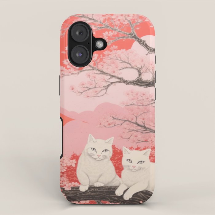 Springtime Japanese Cherry Blossom Twin Cats  iPhone Case Gallery Image 1