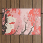 Springtime Japanese Cherry Blossom Twin Cats  Outdoor Rug Gallery Image 1