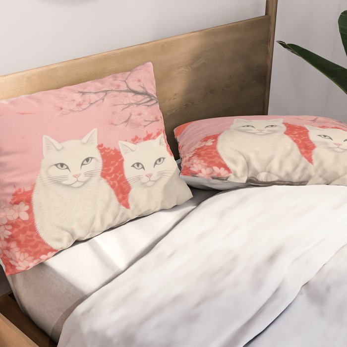 Springtime Japanese Cherry Blossom Twin Cats  Pillow Sham Gallery Image 2