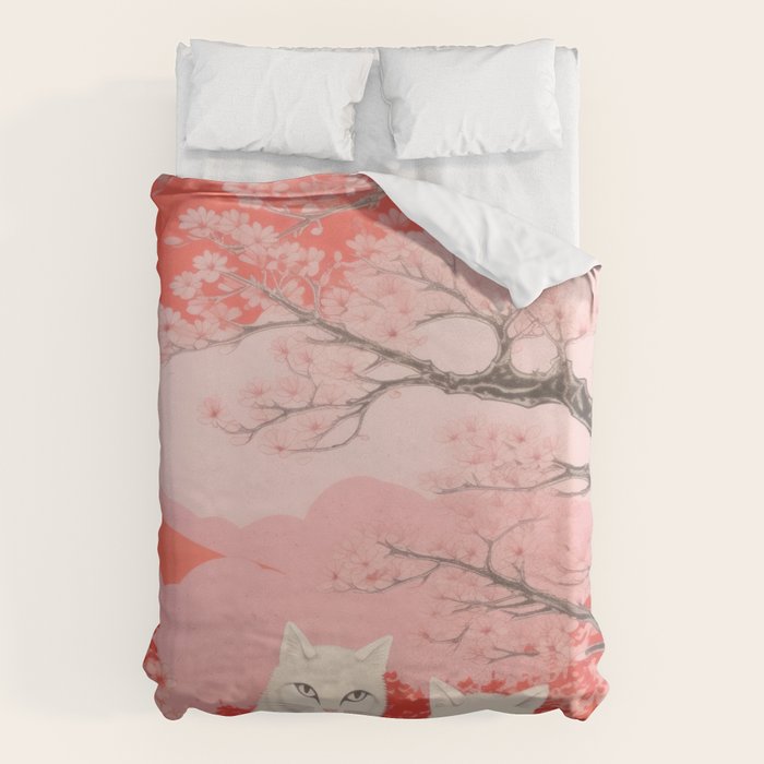 Springtime Japanese Cherry Blossom Twin Cats  Duvet Cover Gallery Image 1
