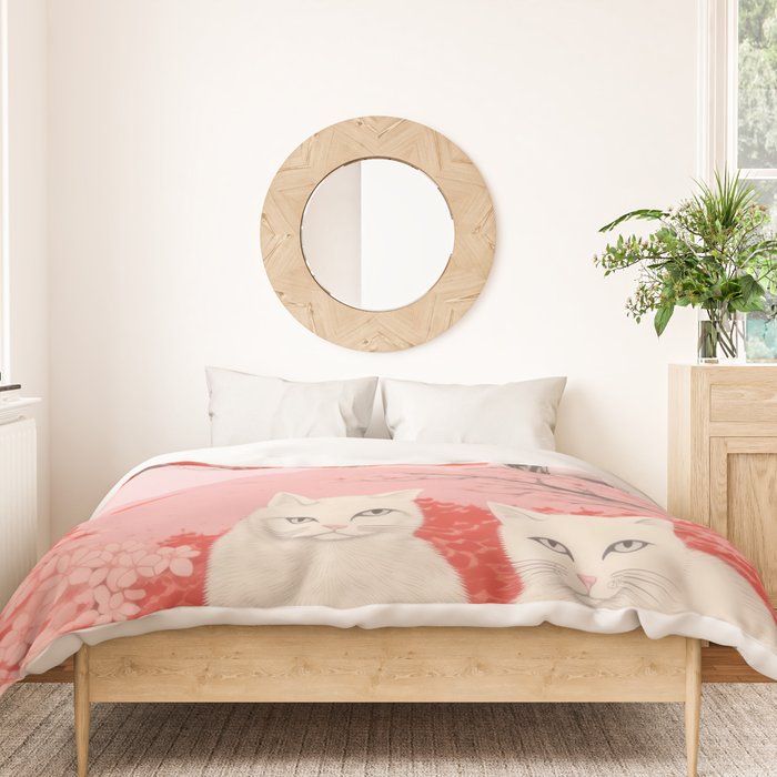 Springtime Japanese Cherry Blossom Twin Cats  Duvet Cover Gallery Image 3