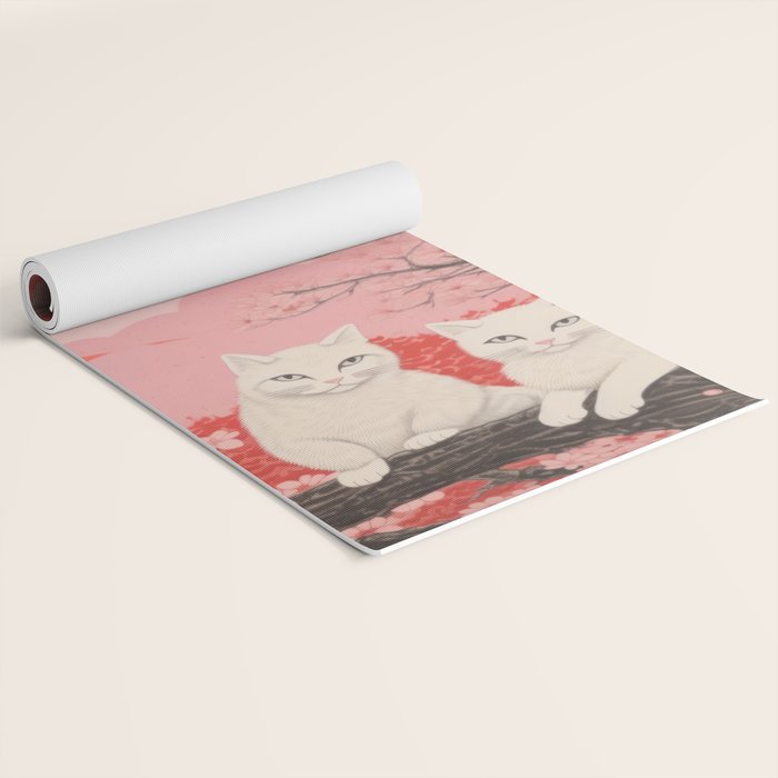 Springtime Japanese Cherry Blossom Twin Cats  Yoga Mat Gallery Image 2