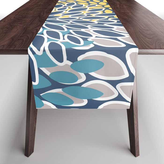 Modern, Floral Prints, Blue and Yellow Table Runner Gallery Image 1