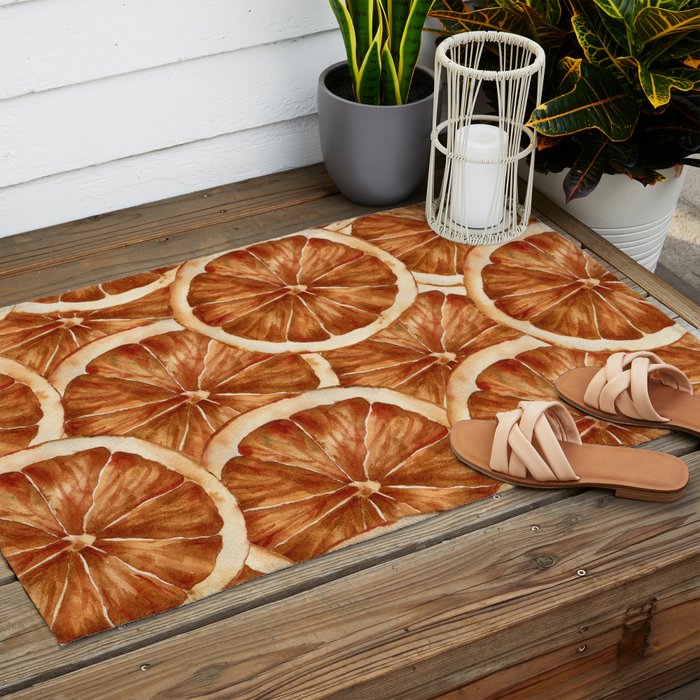 Watercolor, Festive Oranges Outdoor Rug Gallery Image 2