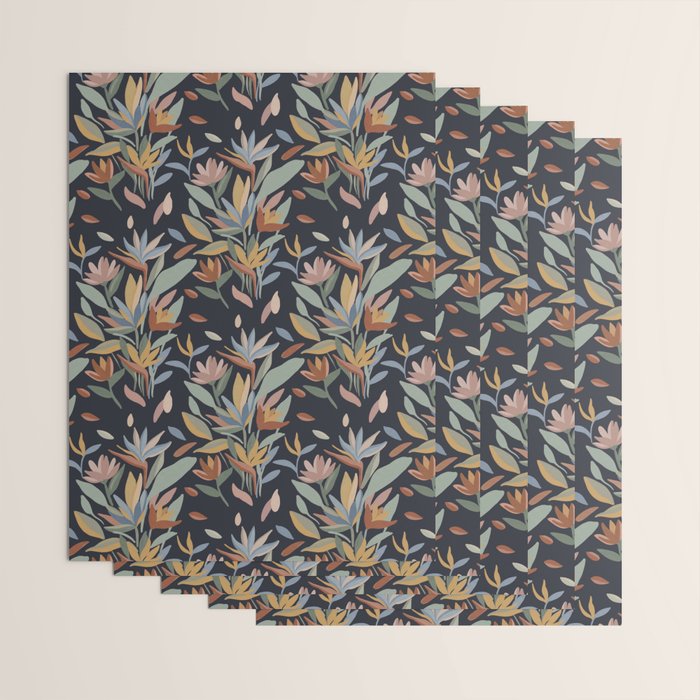 Hand Painted Floral Garden Night Wrapping Paper Gallery Image 3