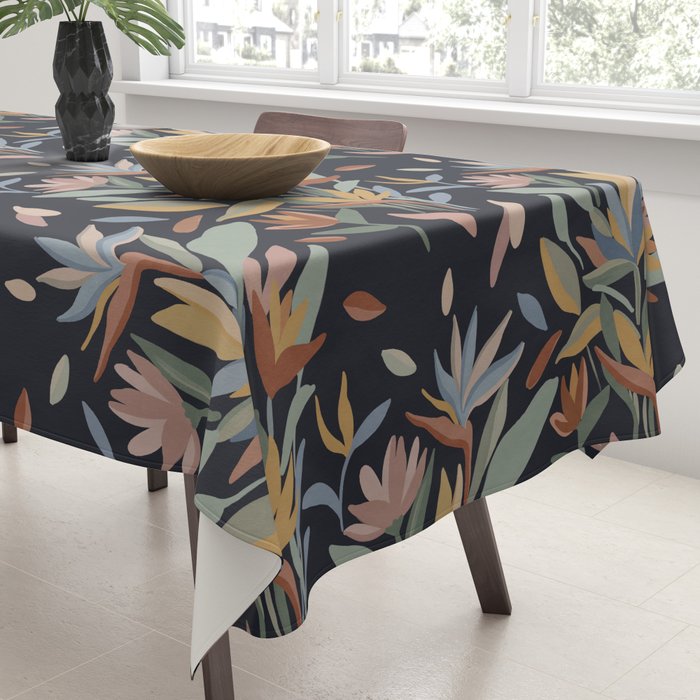 Hand Painted Floral Garden Night Tablecloth Gallery Image 3
