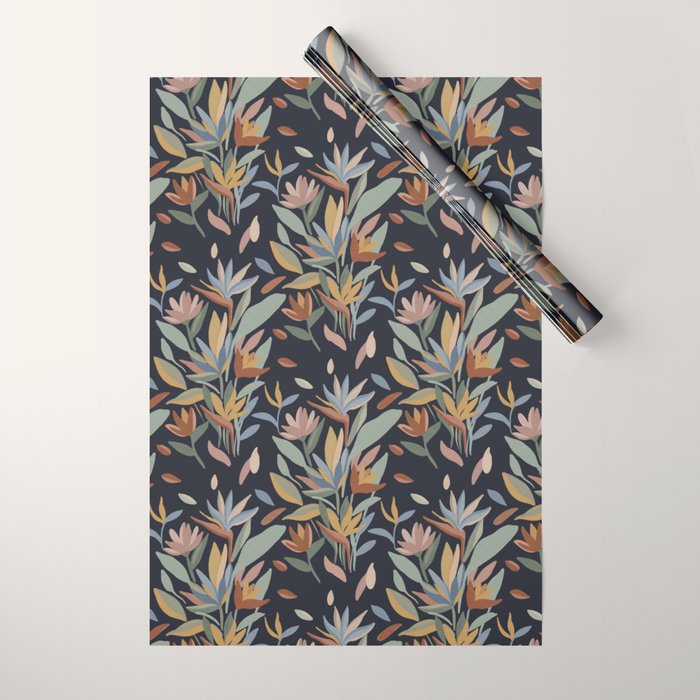 Hand Painted Floral Garden Night Wrapping Paper Gallery Image 1