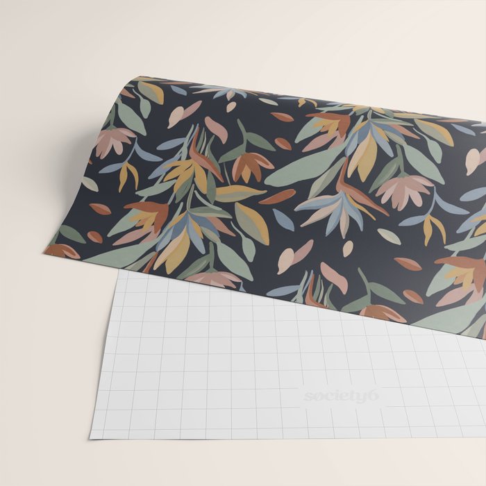 Hand Painted Floral Garden Night Wrapping Paper Gallery Image 2