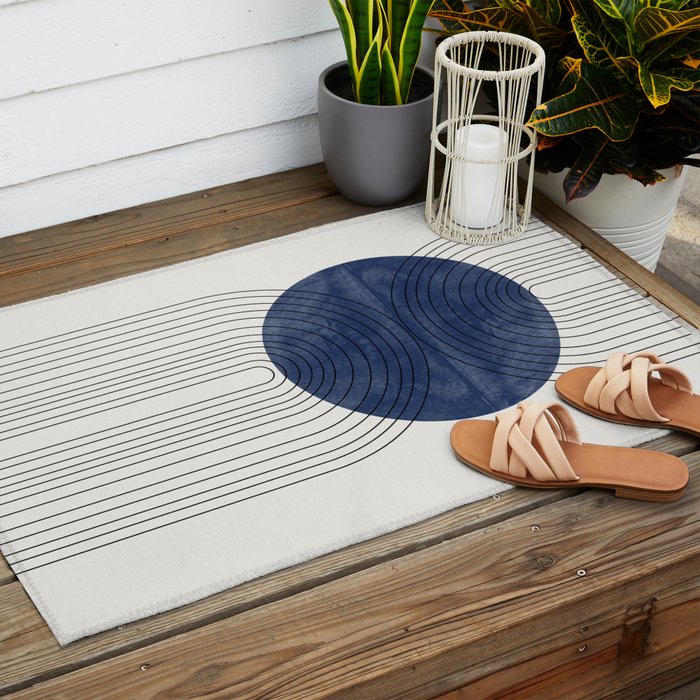 Mid Century Modern Blue Perfect Balance Outdoor Rug Gallery Image 2