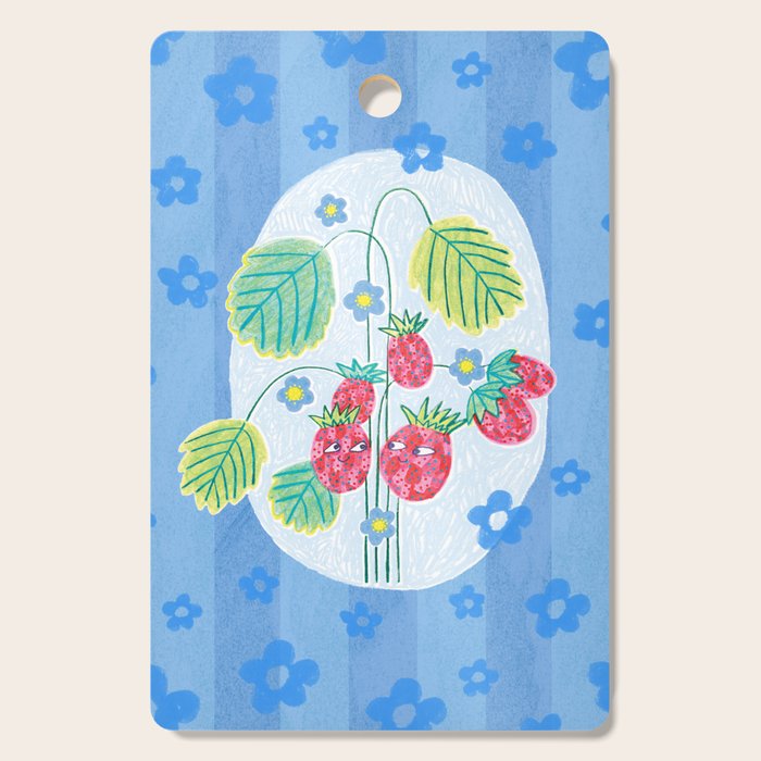 Sweet Strawberry Plant Friends in Sky Blue & Pink Cutting Board Gallery Image 1