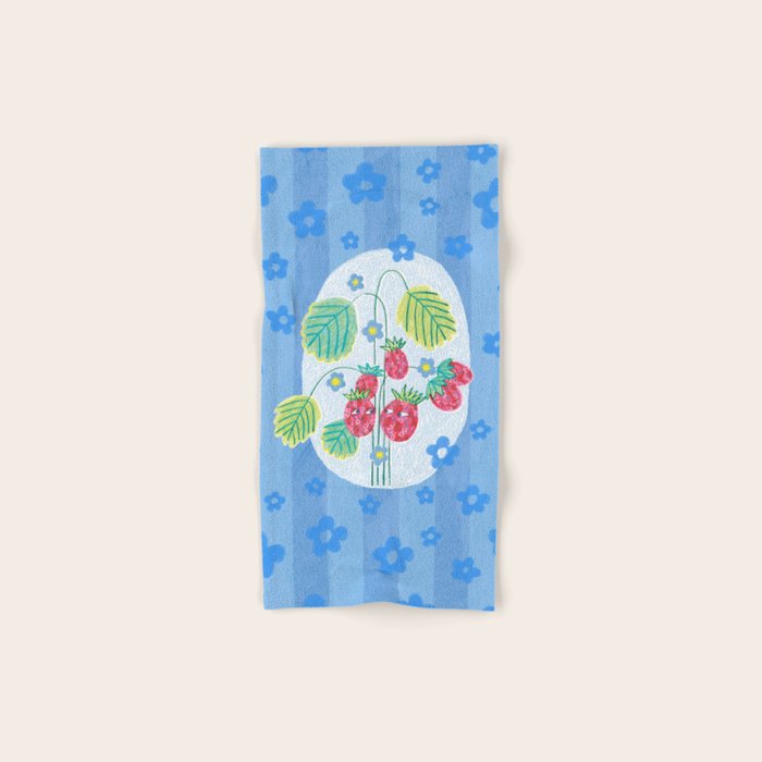Sweet Strawberry Plant Friends in Sky Blue & Pink Bath Towel Gallery Image 1