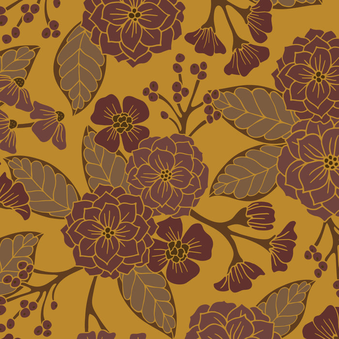 Mustard Yellow, Brown, Raisin, Taupe & Mauve Floral Pattern Coffee Mug Gallery Image 2