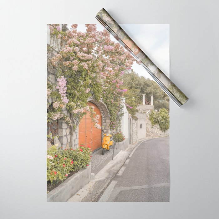 Floral Road on Capri Island | Pastel Color Street in Italy Summer Art Print | Wanderlust Vibes Travel Photography Wrapping Paper Gallery Image 1