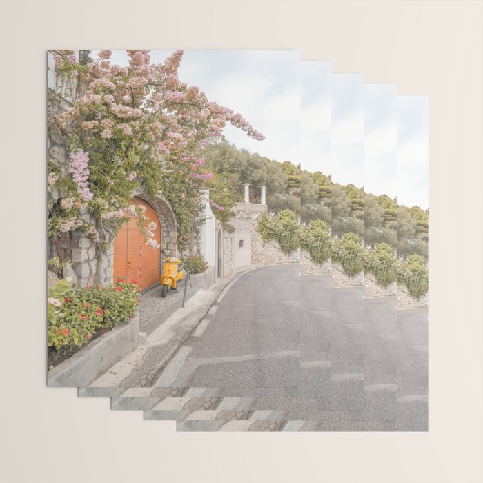 Floral Road on Capri Island | Pastel Color Street in Italy Summer Art Print | Wanderlust Vibes Travel Photography Wrapping Paper Gallery Image 3