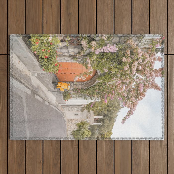 Floral Road on Capri Island | Pastel Color Street in Italy Summer Art Print | Wanderlust Vibes Travel Photography Outdoor Rug Gallery Image 1