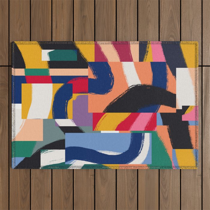 Rainbow abstract ribbon pattern Outdoor Rug Gallery Image 1