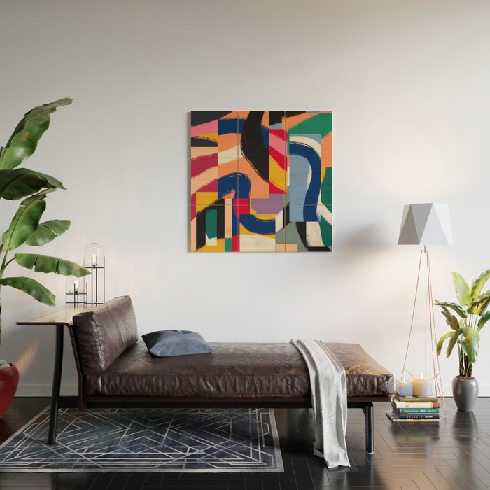Rainbow abstract ribbon pattern Wood Wall Art Gallery Image 2