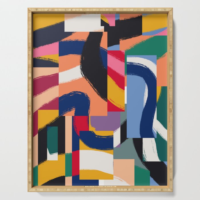 Rainbow abstract ribbon pattern Serving Tray Gallery Image 1