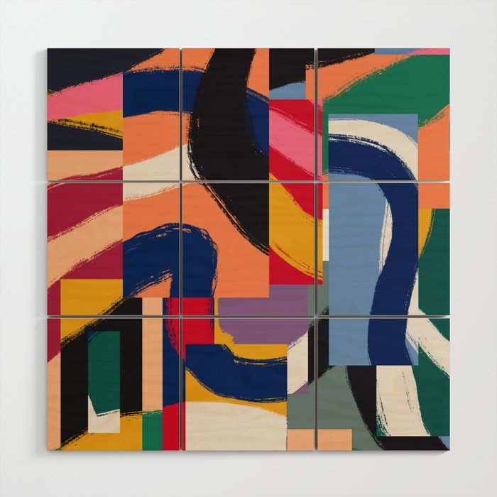 Rainbow abstract ribbon pattern Wood Wall Art Gallery Image 1