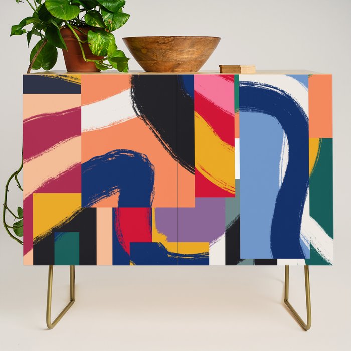 Rainbow abstract ribbon pattern Credenza Gallery Image 1