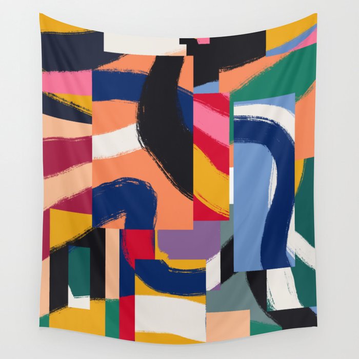 Rainbow abstract ribbon pattern Wall Tapestry Gallery Image 1
