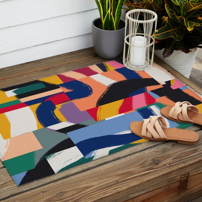 Rainbow abstract ribbon pattern Outdoor Rug Gallery Image 2