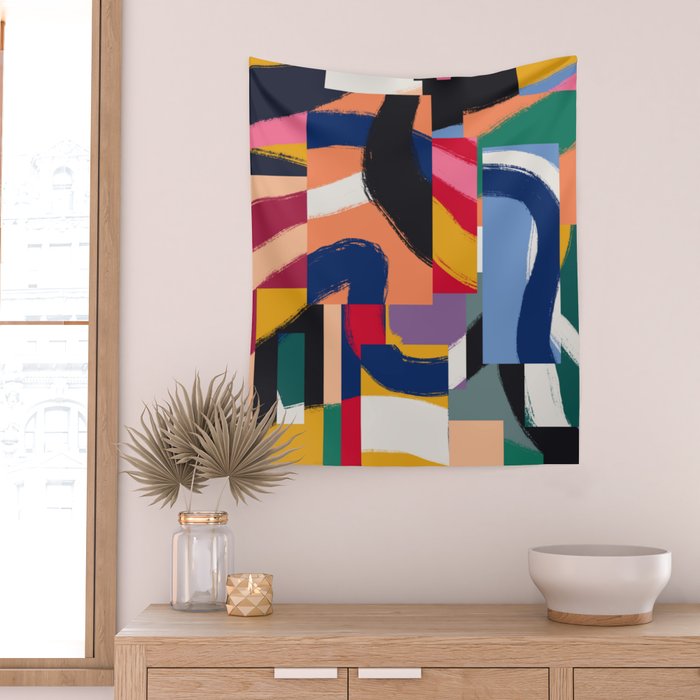 Rainbow abstract ribbon pattern Wall Tapestry Gallery Image 2