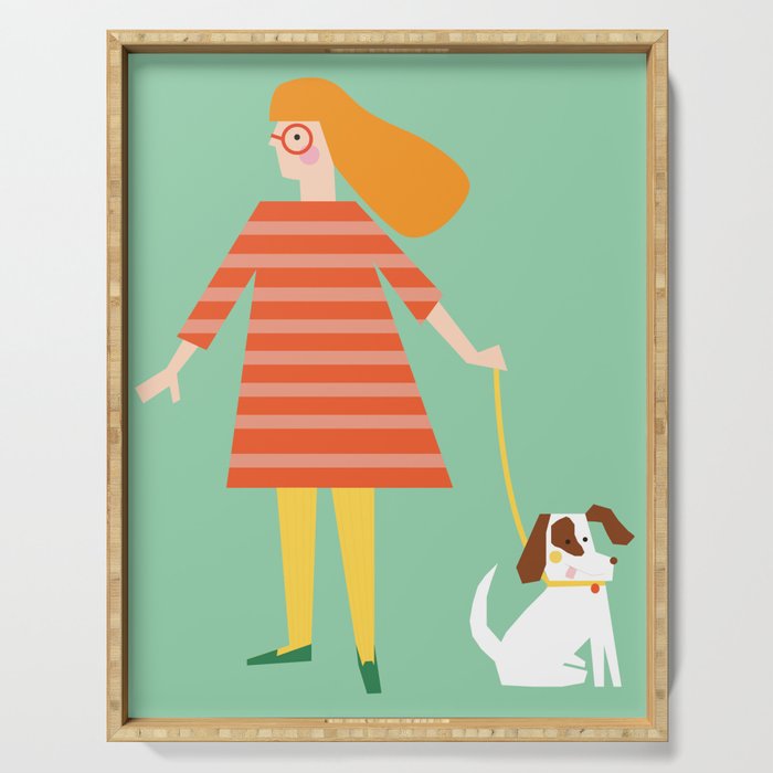 Girl and her doggy Serving Tray Gallery Image 1