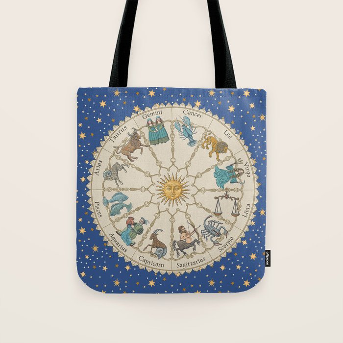 Vintage Astrology Zodiac Wheel Tote Bag Gallery Image 1