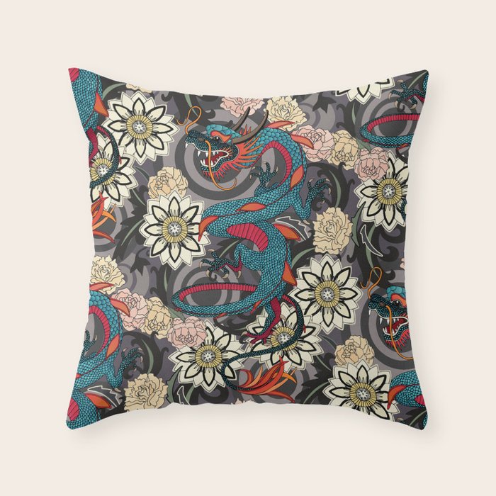 dragon tattoo dark Throw Pillow Gallery Image 6