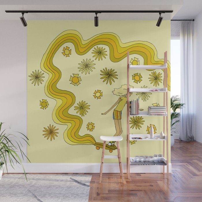 groovy skate hang 10 // tony alva style // surfy birdy art Wall Mural Gallery Image 1