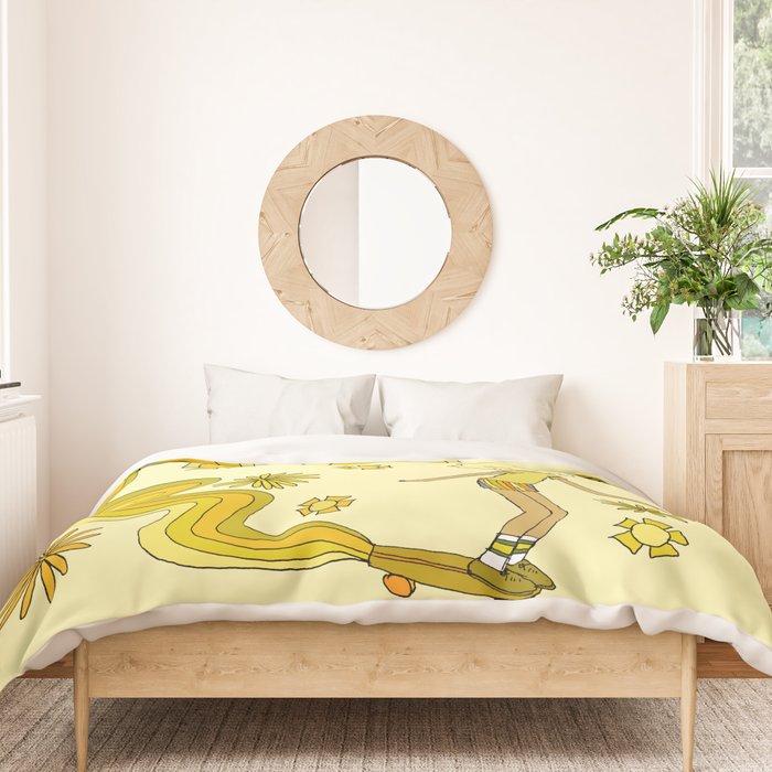 groovy skate hang 10 // tony alva style // surfy birdy art Duvet Cover Gallery Image 3