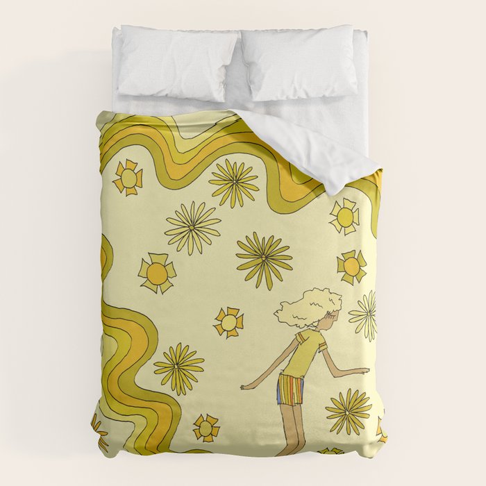 groovy skate hang 10 // tony alva style // surfy birdy art Duvet Cover Gallery Image 1